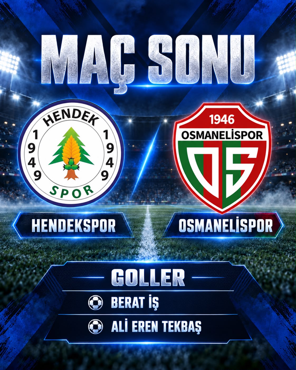 Osmanelispor ile oynadığımız hazırlık karşılaşmasından 2-1 galip ayrıldık